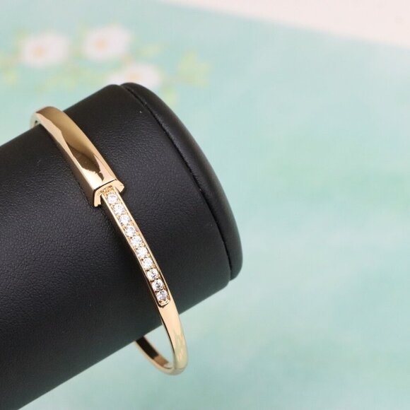 Minimalist Rose Gold Bangle with Sleek Cubic Zirconia Accent Line, XPBL0555 - Picture 9 of 12